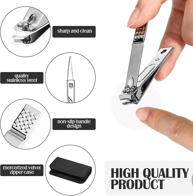 Coume 24 Sets Nail Kit Manicure Set Bulk with Zipper Professional Nail Clippers 8 in 1 Stainless Steel Nail Care Tools with Luxurious Travel Case Gifts for Men Women Friends Colleagues (Black)