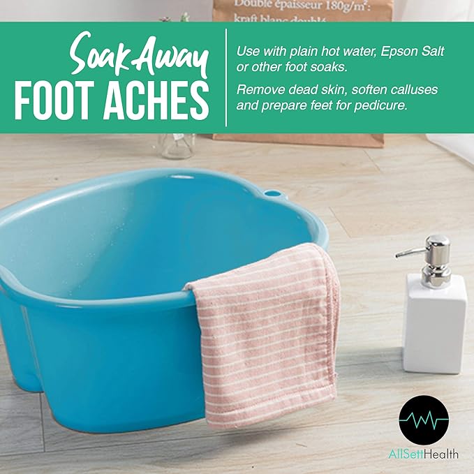 AllSett Health Foot Soaking Bath Basin – Large Size for Soaking Feet | Pedicure and Massager Tub for at Home Spa Treatment | Callus, Fungus, Dead Skin Remover, Blue
