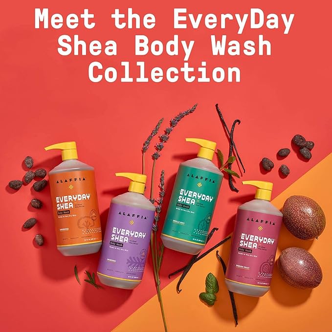 Alaffia EveryDay Shea Body Wash, Naturally Moisturizing Cleanser for All Skin Types with Fair Trade Shea Butter, Neem & Coconut Oil, Passion Fruit 32 fl oz
