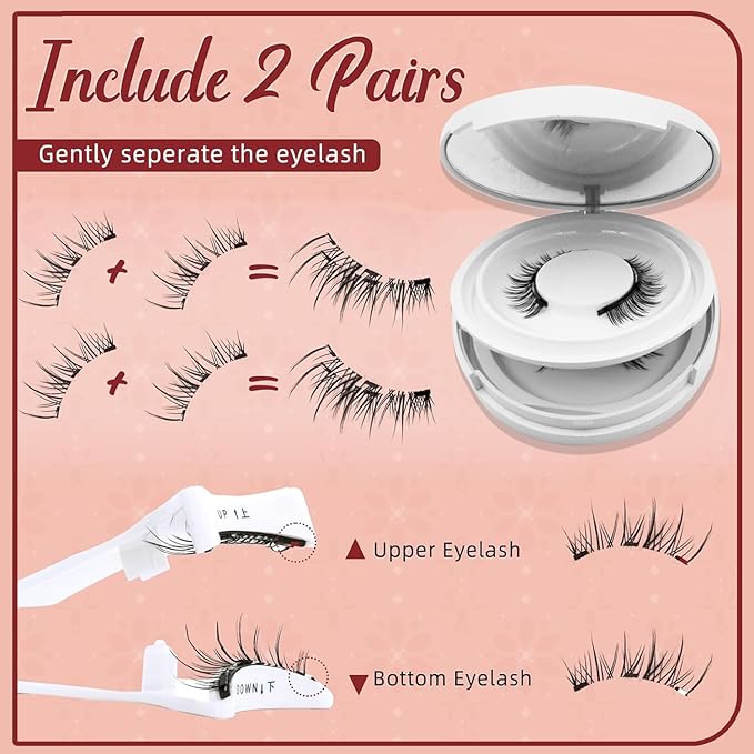 Meylora Magnetic Lashes,Meylora Magnetic Eyelashes with Applicator Reusable Magnet Eyelashes without Eyeliner Natural Look No Glue or Liner Needed(Natural+Simple+Iris)