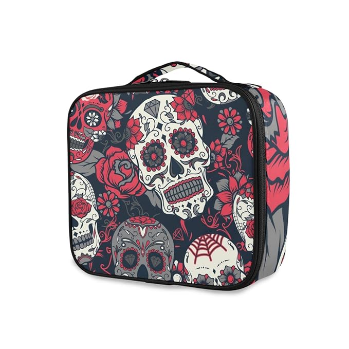 ALAZA Day of The Dead Colorful Sugar Skull with Floral Professional Cosmetic Makeup Bag Organizer Makeup Boxes