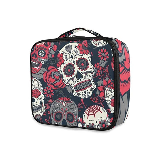 ALAZA Day of The Dead Colorful Sugar Skull with Floral Professional Cosmetic Makeup Bag Organizer Makeup Boxes