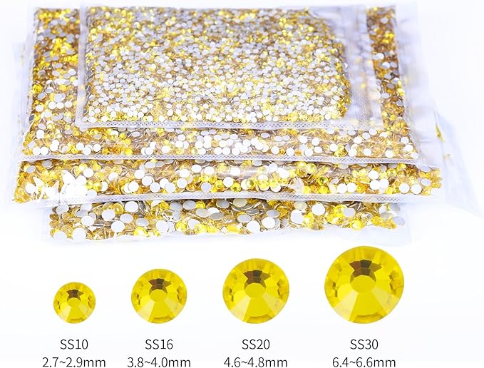 10000PCS Lemon Yellow Rhinestones Bulk, Flat Back Crystal Glass Stone Round Gems,SS10, 2.7-2.9mm