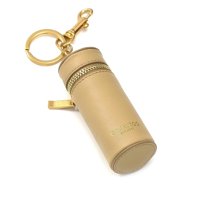 Cockatoo Nappa Leaeher Zipper Lipstick Case with Keyring Chapstick Holder Keychain (SUGARCANE)