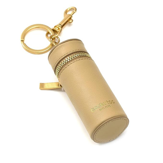 Cockatoo Nappa Leaeher Zipper Lipstick Case with Keyring Chapstick Holder Keychain (SUGARCANE)