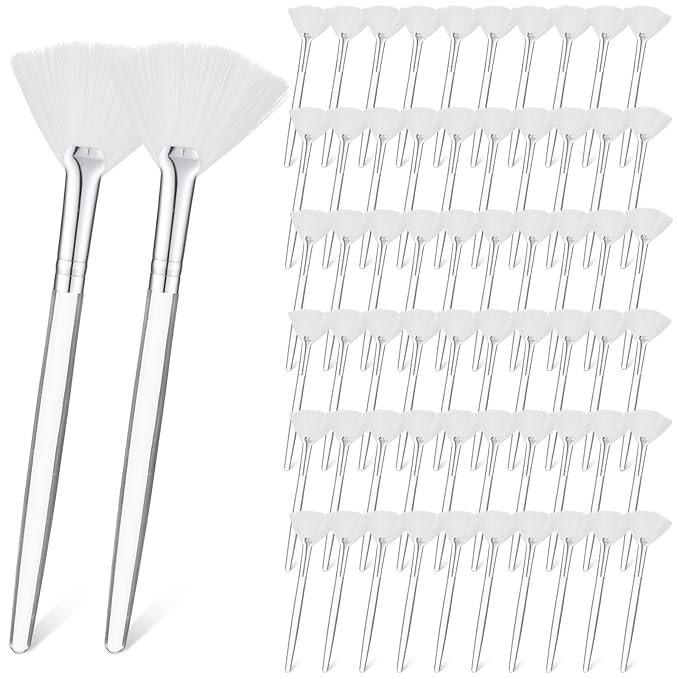 60 Pcs Fan Facial Brushes Fan Mask Soft Facial Applicator Brushes Acid Brush Cosmetic Makeup Blush Applicator Tools for Esthetician Eyeshadow Peel Mud Cream(White)