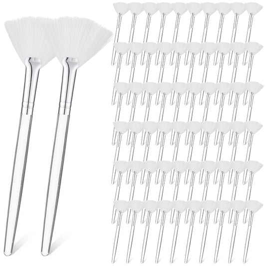 60 Pcs Fan Facial Brushes Fan Mask Soft Facial Applicator Brushes Acid Brush Cosmetic Makeup Blush Applicator Tools for Esthetician Eyeshadow Peel Mud Cream(White)