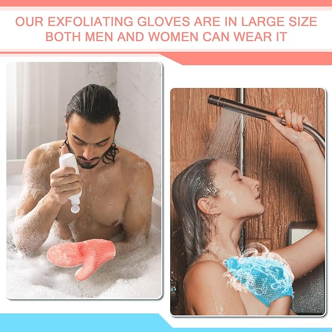 Karenhi 2 Pcs Honeycomb Exfoliating Glove Bath Mitt Body Spa Scrubber, Honeycomb Exfoliator Glove for Body Shower, Scrubber Sponge Shower Loofah, Quick Drying(Blue,Pink)