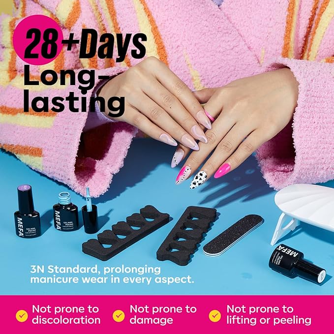 MEFA 35 Pcs Gel Nail Polish Set, 32 Colors All Seasons Collection Gel Nail Polish Blue Red Pink Nail Art Manicure DIY Salon Home Halloween Decoration Beginners Gifts for Women