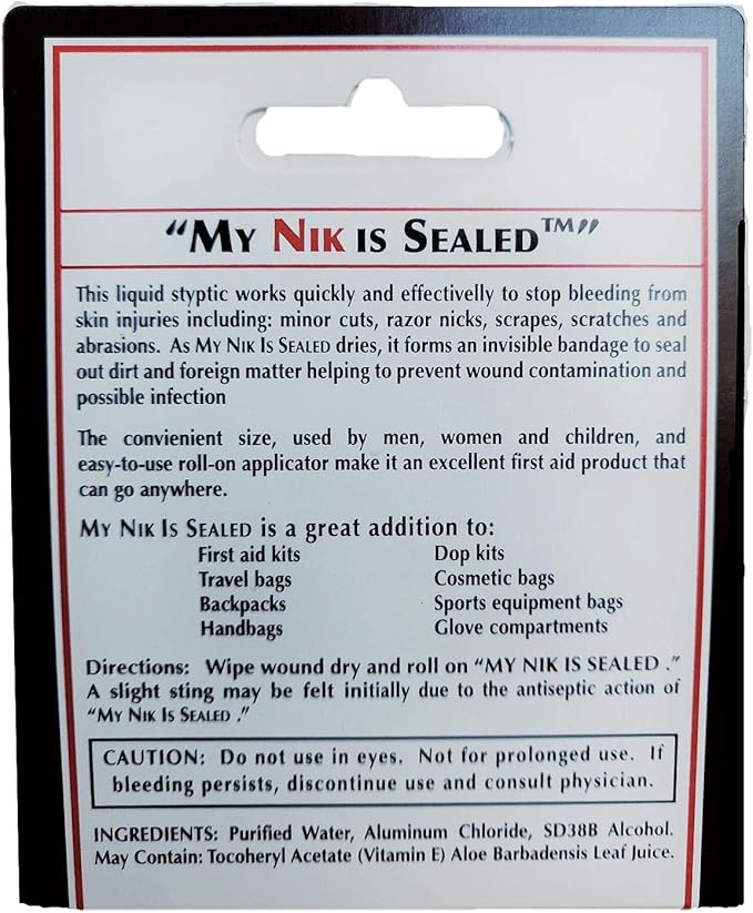 COSMETICALLY SEALED My Nik Is Sealed Roll-On Liquid Styptic | 12ml Value Size | First Aid in a Tube | Made in USA