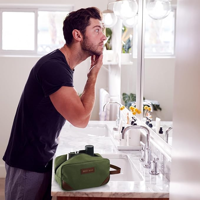 Eccliy 6 Set Groomsmen Gifts Men Toiletry Bags Men's Travel Shaving Kit Bathroom Bags Water Resistant Toiletry Case for Wedding Groomsman Proposal Gift Travel Accessories(Army Green)