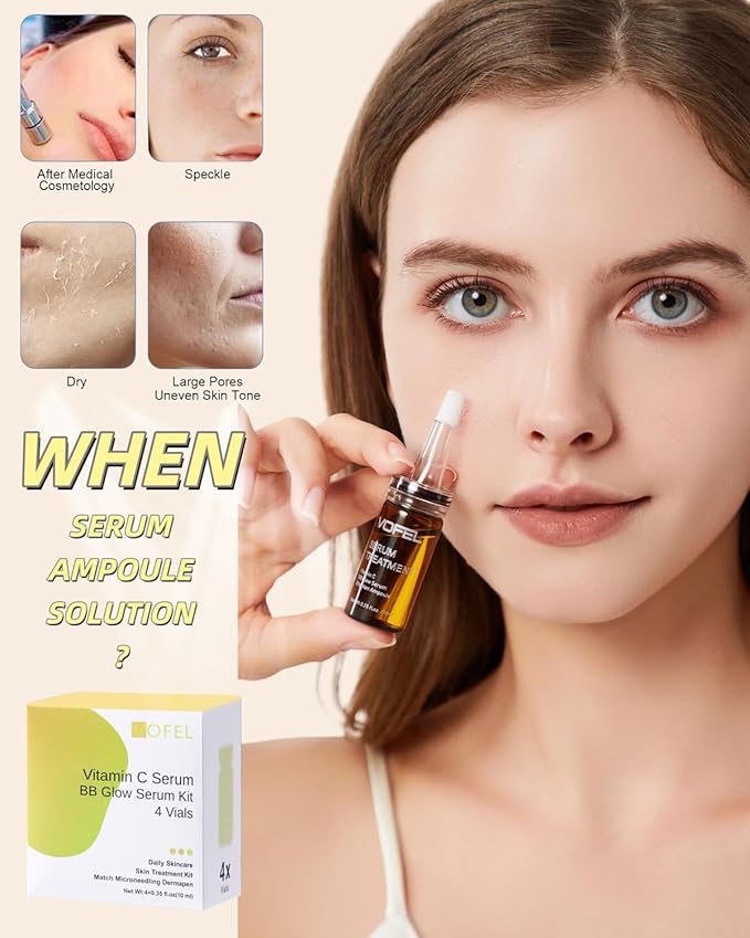 Vitamin C Serum for Face Hyaluronic Acid Serum Anti Aging Moisturizer 0.35 oz 4 Vials Facial Serums BB Glow Starter Kit (4pc new vc kit)
