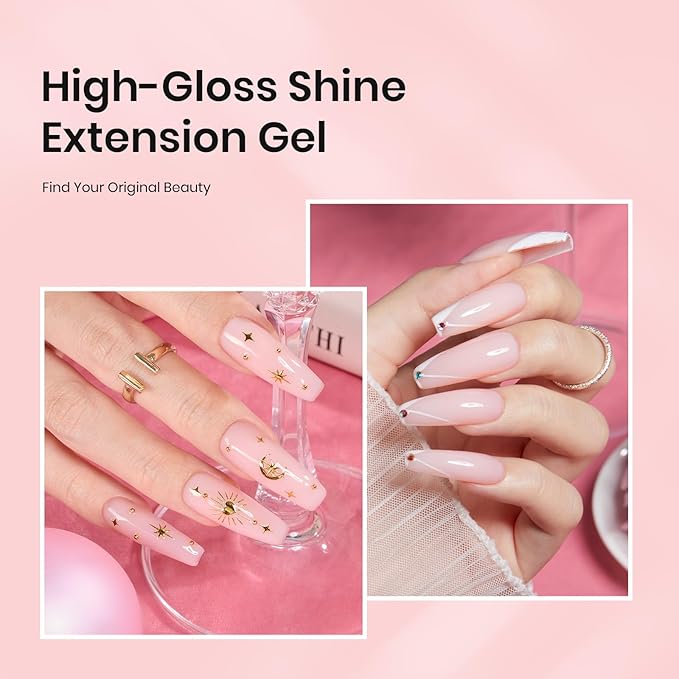 Beetles Poly Extension Gel Nail Kit, 4 Colors Milky White Nude Pink Neutral Poly Nail Gel Builder Hybrid Jelly Gel with Base&Top Coat Set DIY Nail Art Gift for Women