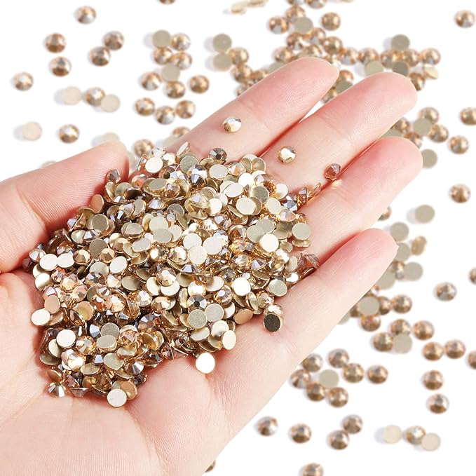 Beadsland Flatback Rhinestones Bulk,14400pcs Gold Rhinestones for Nails Crafts Clothes DIY Decoration, Golden Shadow, SS20, 4.6-4.8mm