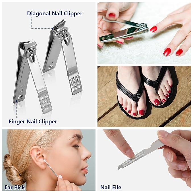 Geosar 50 Set Travel Manicure Kit Nail Clippers Pedicure Professional Nail Care Tools Stainless Steel Grooming Set with Portable Travel Case Gifts for Mother Father(Black)