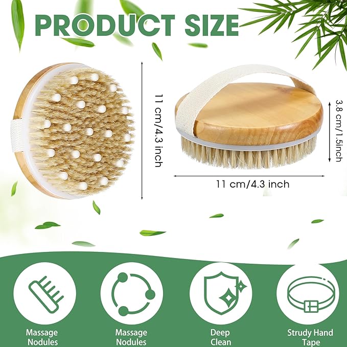 Gejoy 10 Pcs Dry Brushing Body Brush Exfoliating Brush with Massage Nodule Dry Skin Body Brush Scrubber for Shower Bath Back Circulation Improvement Dead Skin Remove Beauty Exfoliator (Round)