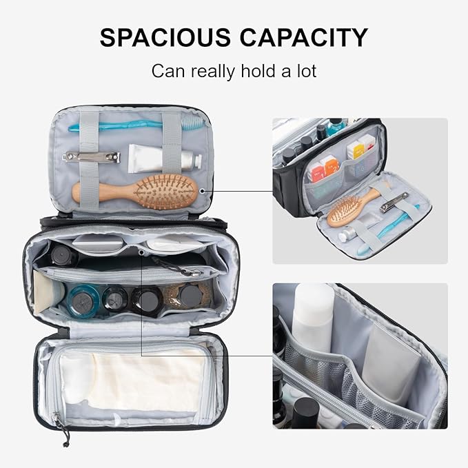 Everfun Compact Toiletry Bag for Men and Women Traveling, Wide Open Shaving Dopp Kit, Water Resistant Makeup Organizer Hygiene Bag with Wet Dry Compartment