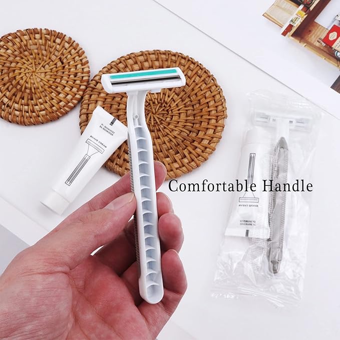 Disposable Razors in Bulk Pack of 30,Gray Bulk Razors Disposable Individually Wrapped Twin Blade Disposable Shaving Razors with Shaving Cream and Clear Cap Set for Homeless,Hotel,Charity,Travel