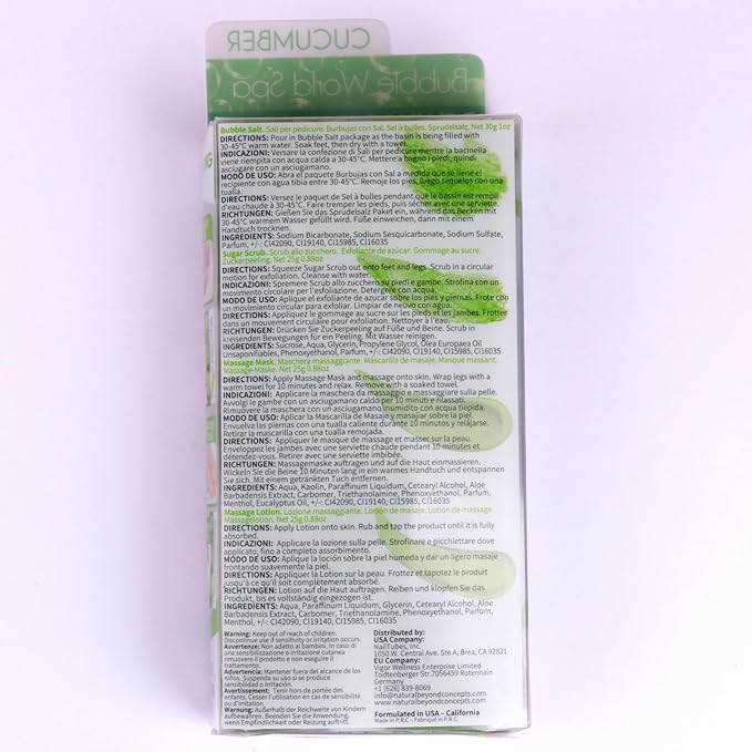 Pedicure Kit Foot Soak Set: Bubble Salt, Sugar Scrub, Massage Mask, Massage Lotion in a Box, 4 Step Foot Spa Kit for Dry Feet,Tired Feet(1 Set Cucumber)