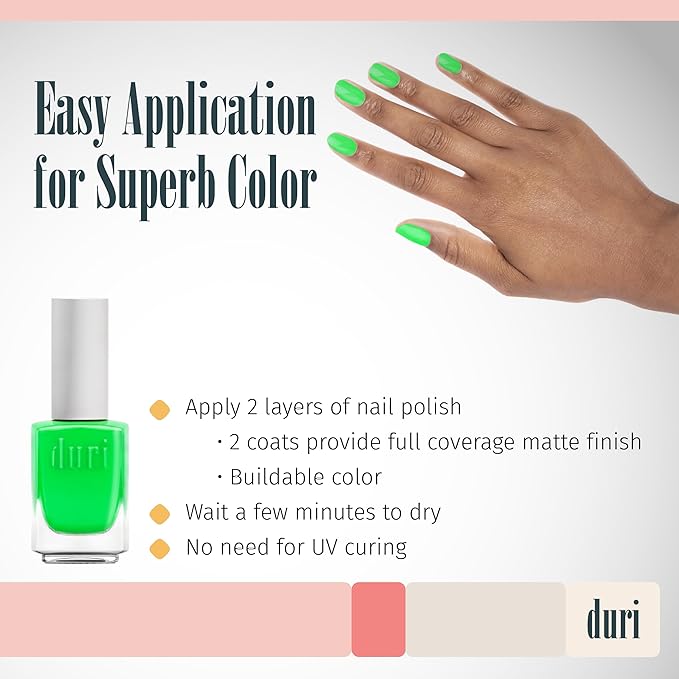 duri 159N Piranha - Neon Lime Green Nail Polish, Matte Finish, Quick Drying, 0.45 Fl Oz