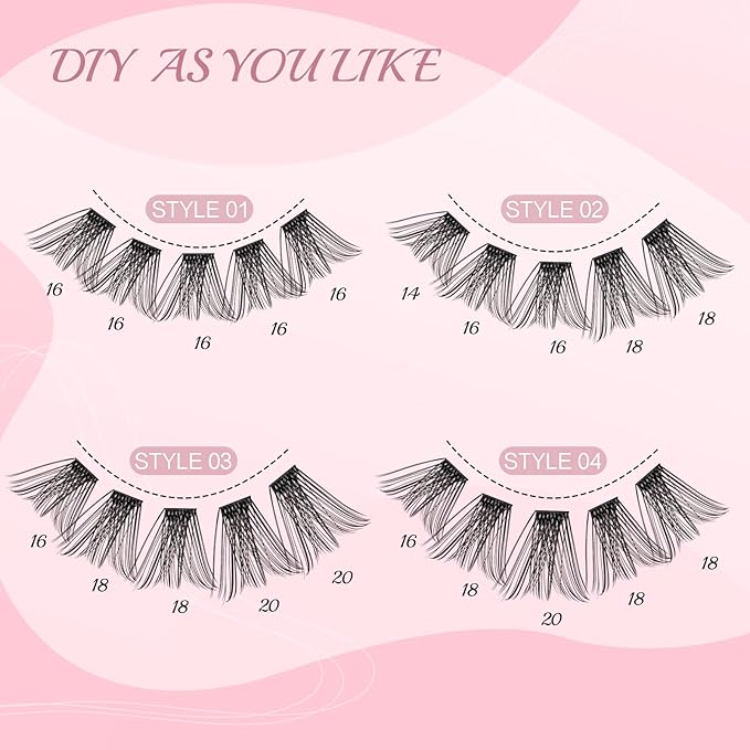 Lash Clusters, 96 Pcs 14-16-18-20mm Cluster Lashes C Curl Lash Clusters DIY Lash Extension Eyelash Clusters Volume Wispy Lashes Super Thin Band Reusable Soft & Comfortable(Volume-C-14-20 mix)