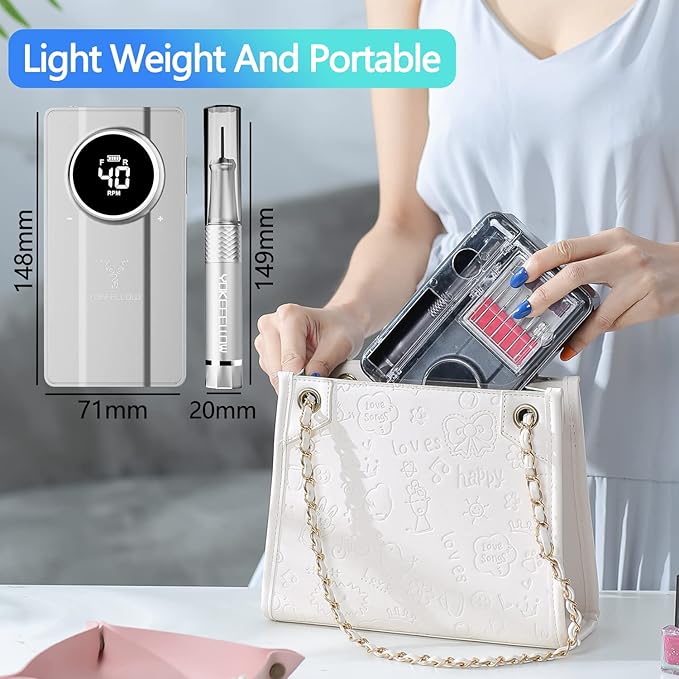 40000 RPM Professional Nail Drill, Stand Base Portable Electric Nail File Efile Drill for Acrylic Gel Nails Silver