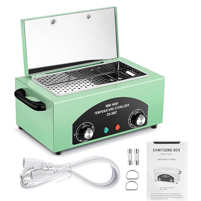 High Temperature Metal Cleaning Box,Misforu 2L Dry Heat Cabinet High Temp with Stainless Tray Timer and Handle for Nail Art Tool Salon Hairdressing Tool Earrings 300W