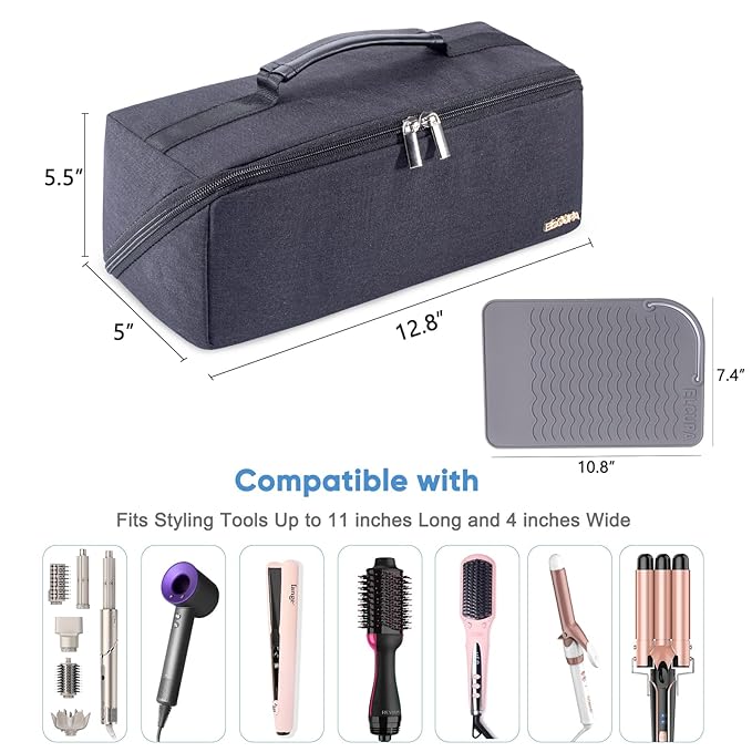 Large Travel Bag - 2in1 Hair Tools Organizer for Dryer Brush, Flat Irons, Straighteners, Curling Irons, Makeup Bag for Travel Essentials