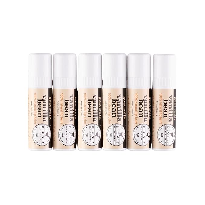 Dionis - Goat Milk Skincare Scented Lip Balm, Set of 6 (0.28 oz), Moisturize Dry and Chapped Lips, Cruelty-free and Paraben-free (Vanilla Bean)