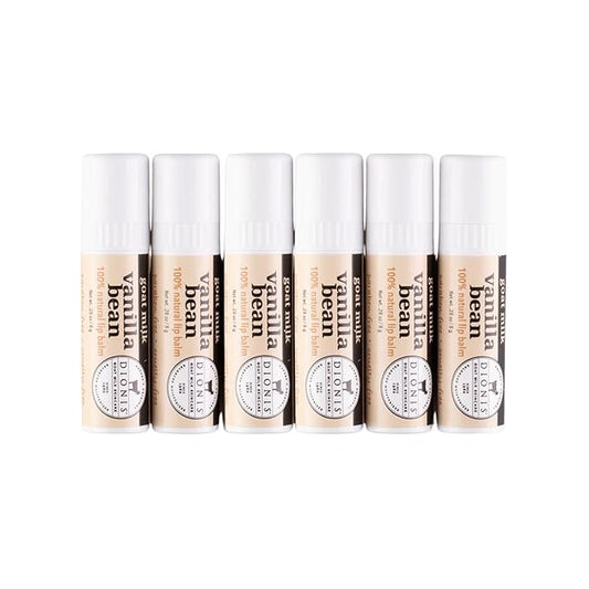 Dionis - Goat Milk Skincare Scented Lip Balm, Set of 6 (0.28 oz), Moisturize Dry and Chapped Lips, Cruelty-free and Paraben-free (Vanilla Bean)