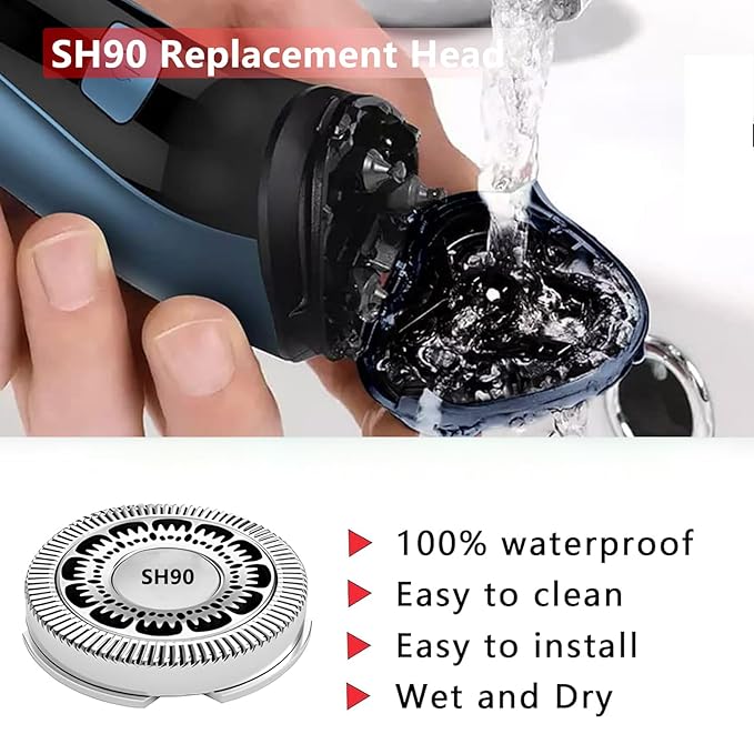SH90 Replacement Rotary Heads Compatible with Philips Norelco 9000 Replacement Blades, for Norelco Series S9000 Prestige(S9xxx) 8000(S8xxx) Electric Razor Shaver, Upgrade SH90 Replacement Blades
