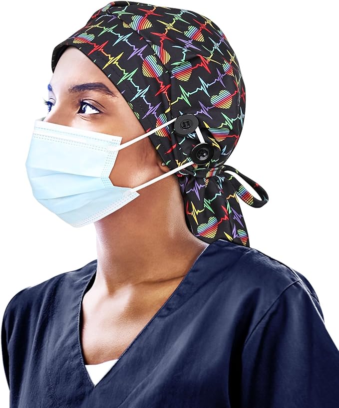 Satin Lined Work Cap with Button for Long Hair Women