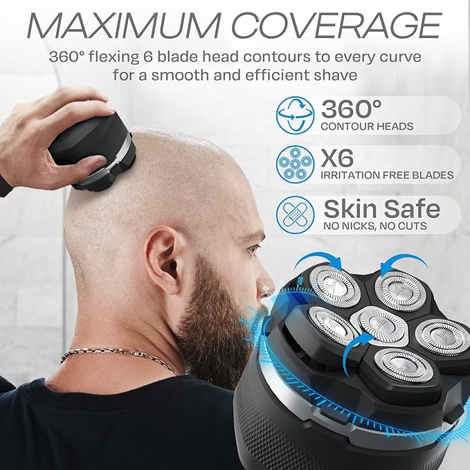 HUMMINGBIRD™ Head Shavers for Bald Men - MK3 Mens Head Shaver, Detachable Head, Wet/Dry Electric Razor, Rotary Bald Head Shavers for Men, Waterproof, Cordless USB-C Rechargeable Skull Shaver with case