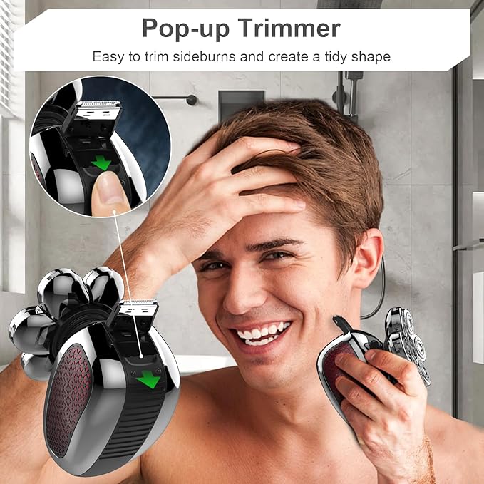 Head Shavers for Bald Men 7D, 5 in 1 Electric Shavers for Men Bald Head Rechargeable Bald Shavers for Men Waterproof Men's Rotary Shavers Grooming Kit with LED Display