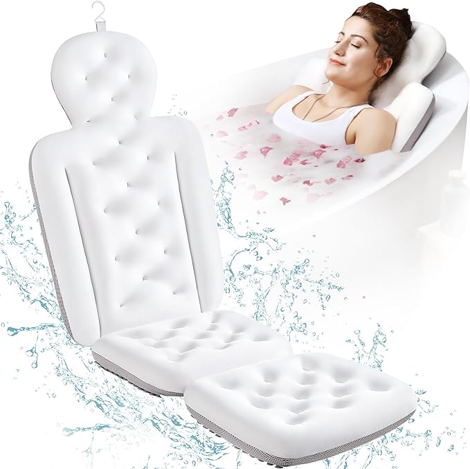 Full Body Bath Pillow for Bathtub, Thick Bathtub Cushion with Laundry Bag, Luxury Tub Pillow for Bath for Headrest Neck and Back Support White 51" x 16"
