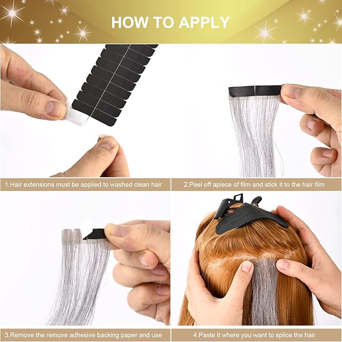 EHDIS Hair Extensions Tools Kit Tape in Hair Sealing Pliers Flat Surface Hair Extension Tools with Double Sided Replacement Adhesive Hair Extension Tape Tabs (Black)