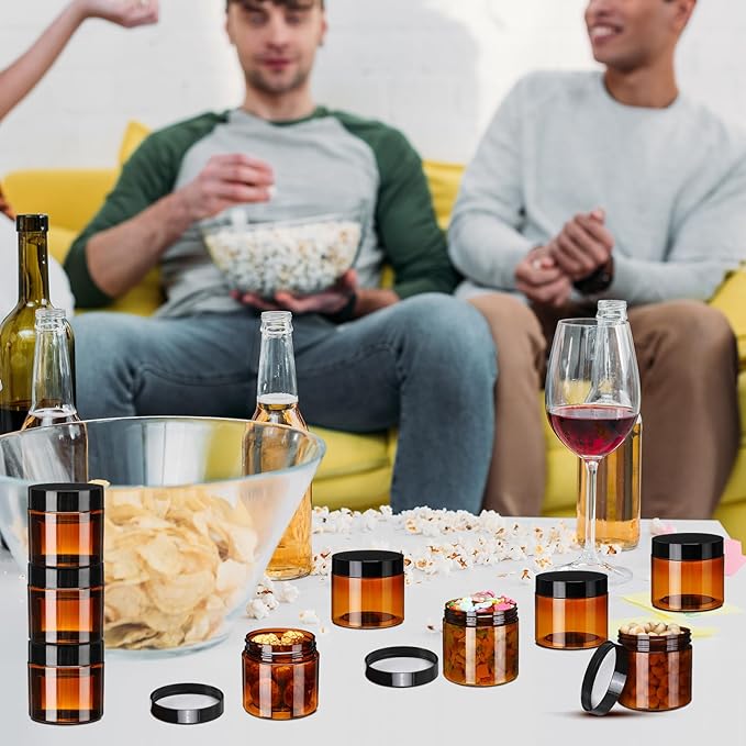 Tanlade Amber Plastic Jars with Lids Round Cosmetic Containers Amber Jars Refillable Containers for Powder Liquid Food Storage Kitchen Cosmetic Lotion Ointments Creams Essential Oil (2 oz)