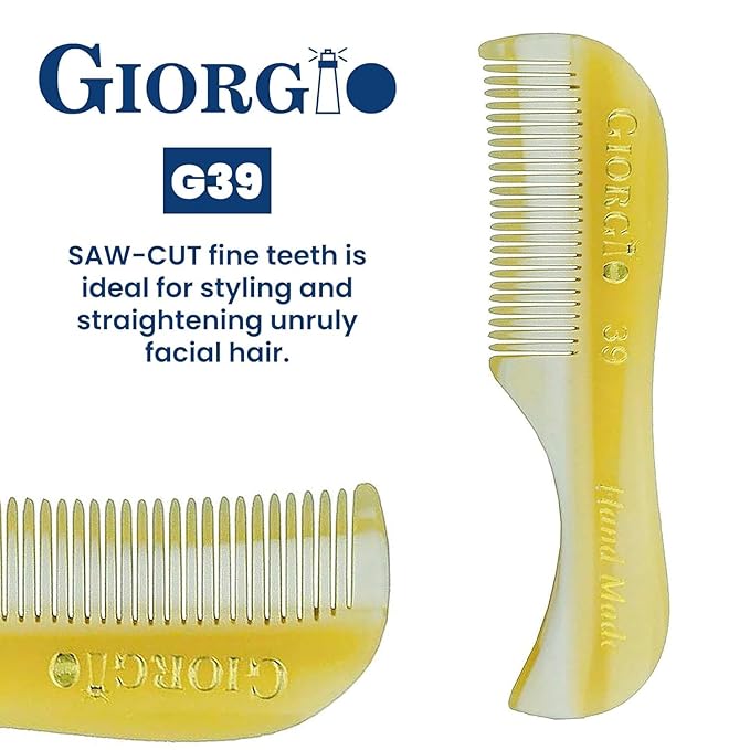 Giorgio G39 Extra Small Men's Fine Toothed Beard and Mustache Comb for Facial Hair Grooming and Styling. Add this pocket comb to your hair styling accessories, Saw-Cut and Hand Polished (2.75")