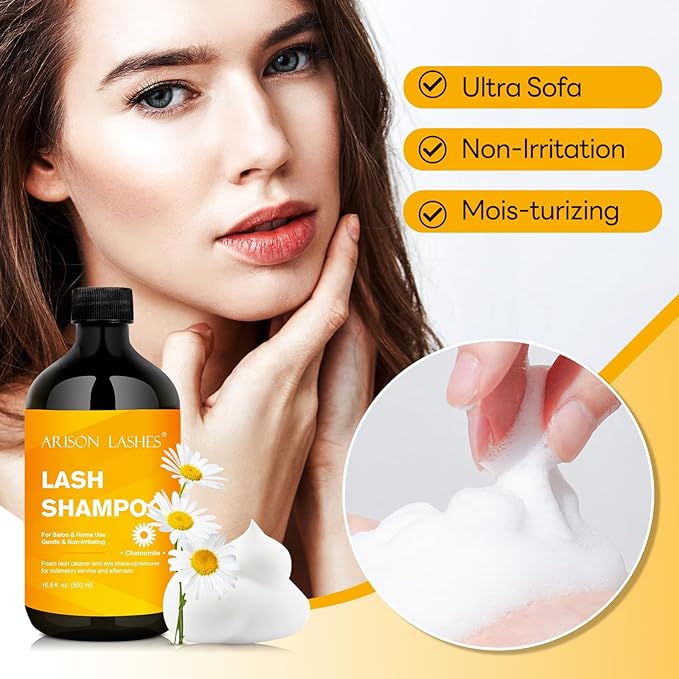 ARISON LASHES Lash Shampoo Eyelash Extension Cleanser, Lash Extension Shampoo, Professional Lash Shampoo for Lash Extensions Eyelid Foaming Cleanser for Salon and Home Use 500ML