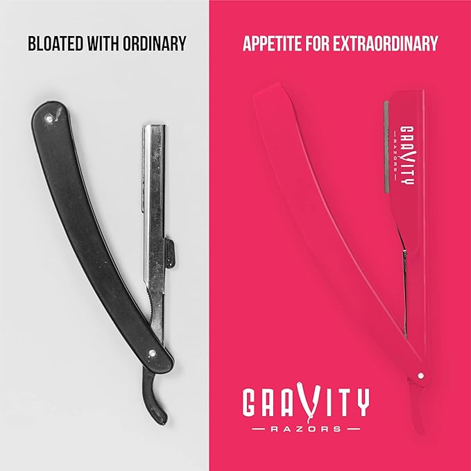 Professional Straight Razor - Ultra Exposed Straight Razor Kit with 10 Gravity Premium Blades, 2mm Exposed (Panthera)