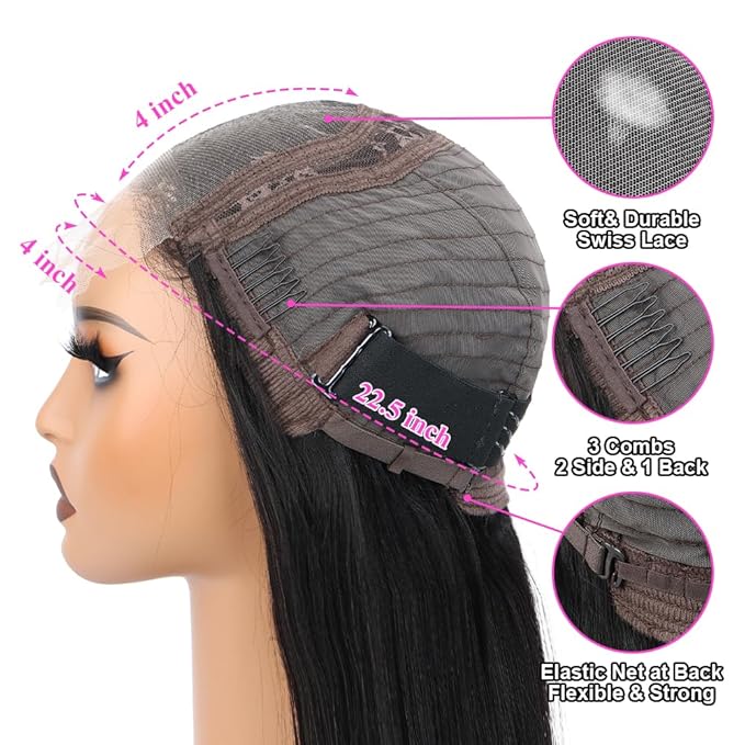 4x4 Lace Front Wigs Human Hair Pre Plucked with Baby Hair 150% Density 22 Inch Body Wave Brazilian Virgin Frontal Human Hair Wigs 4x4 Glueless HD Lace Closure Wig Human Hair for Women
