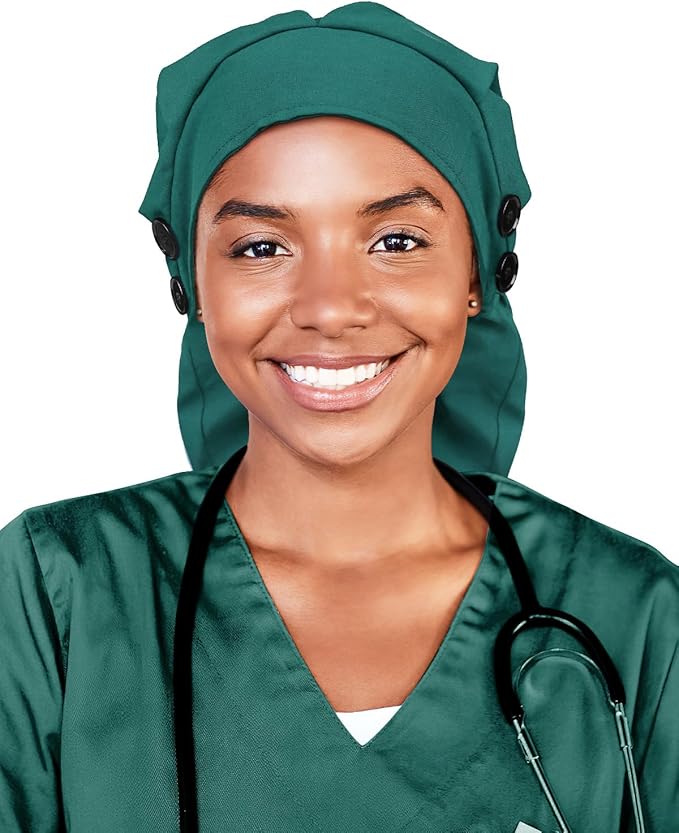 Satin Lined Work Cap with Button for Long Hair Women