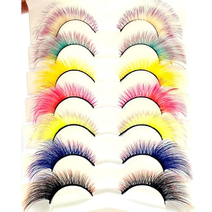 Sunniess Ombre Colored Lashes Cateye Eyelashes Fluffy Wispy Fake Lashes for Halloweens Cosplay Party Stage Make up Faux Mink False Eyelashes 7 Pairs (7ce-00)