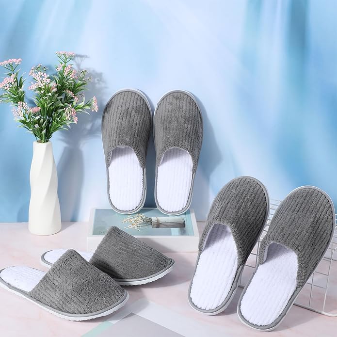 Panitay 20 Pairs Reusable Spa Slippers for Guests Washable House Slippers with Triple Layer Coral Fleece for Home Indoor Hotel Travel, Closed Toe