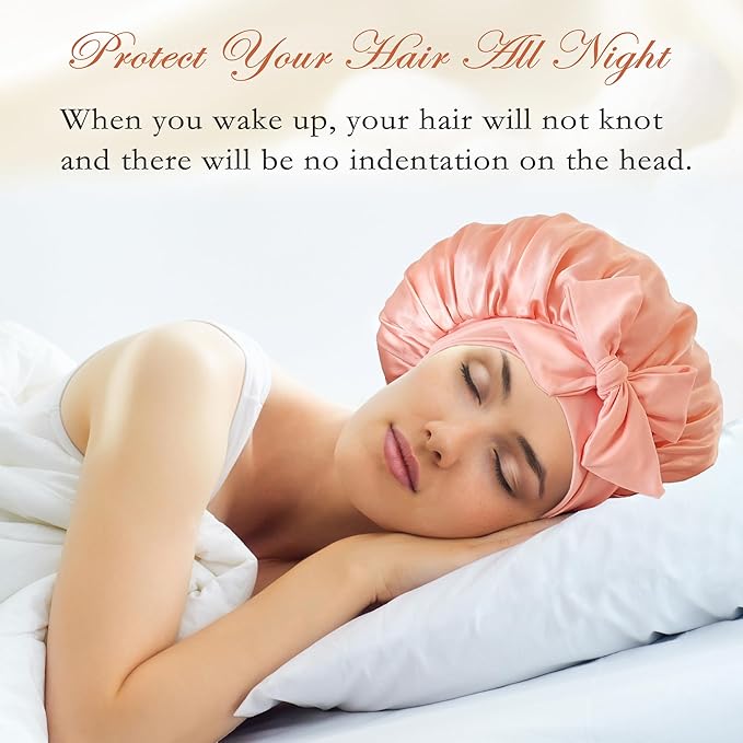 100% Mulberry Silk Bonnet for Sleeping Women, Real Silk Bonnets with Tie Band, Double-Layer Sleep Cap for Braids Curly Hair