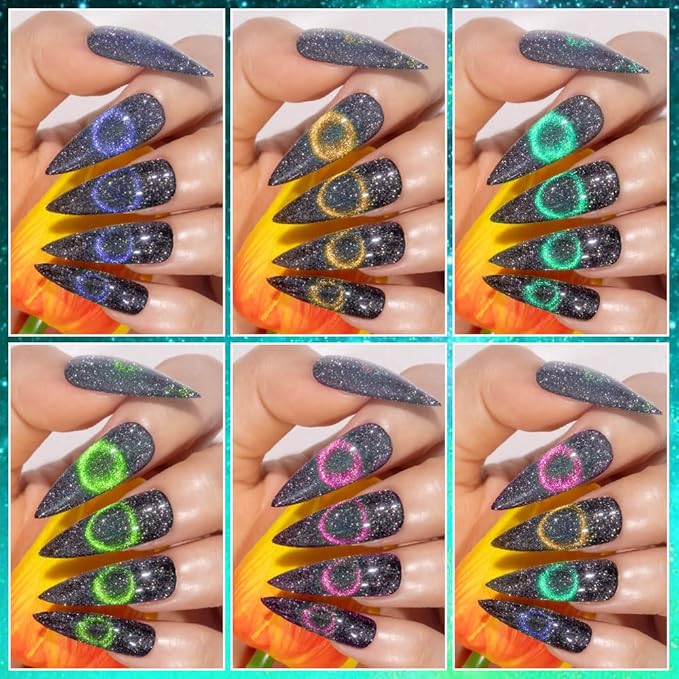 MIZHSE Reflective Glitter 9D Cat Eye Gel Nail Polish, Galaxy Magnetic Gel Polish Set with Magnet Stick, Holographic Chameleon Shimmery Effect Soak Off Nail Art Manicure Kit