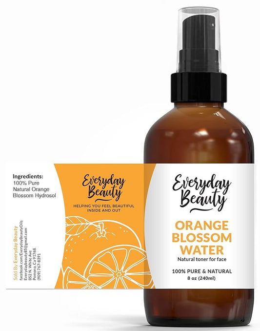 Orange Blossom Water Facial Toner - All Natural Hydrating Spray Mist for Face and Hair - 100% All Natural Orange Blossom Water Hydrosol 8oz with Fine Mist Cap