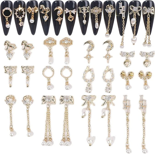 24Pcs Gold Nail Charms Gold Rhinestones for Nails Gold Charms for Nails Shiny Nail Crystal Nail Art Charms Gems Jewelry Nail Diamond Rhinestone Charms for Girls Woman Craft DIY Nail Art Decoration
