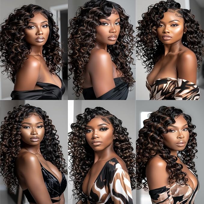 Ombre Human Hair Bundles P1B/30 Loose Deep Wave Bundles Two Tone Black Mixed With Light Brown Bundles Highlight Brazilian Human Hair Weave Wet and Wavy for Black Women 24 26 28 Inch