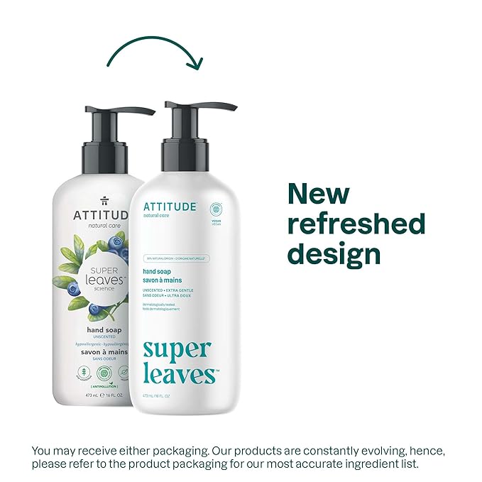 ATTITUDE Liquid Hand Soap, EWG Verified, Plant and Mineral-Based, Vegan Personal Care Products, Unscented, 16 Fl Oz (Pack of 6)